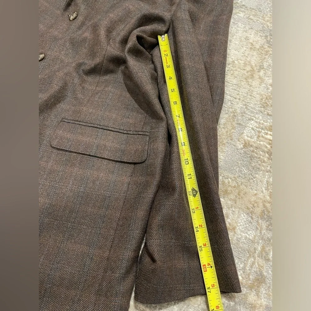 Haspel Brown 100% Lambswool Mens Suit Jacket Size 44 Long 3 Button Subtle Plaid